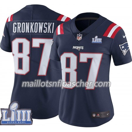 Maillot New England Patriots Rob Gronkowski 87 Nike Bleu 2019 Super Bowl LIII - Femme Maillot New England Patriots Rob Gronkowski 87 Nike Bleu 2019 Super Bowl LIII - Femme